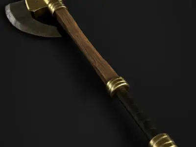 Gold Battle Axe Low-poly 3D model