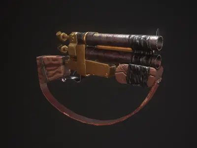 Mini Gold Shotgun - Game Ready Low Poly PBR 3D Model Low-poly 3D model