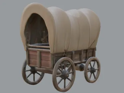 Low-Poly Desert Wagon with Lanterns  Game Ready Asset Low-poly 3D model