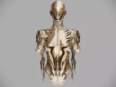 Chrome Female Cyborg Torso 3D model