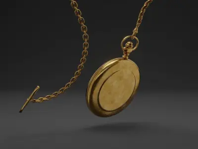 Gold pocket watch 3D model