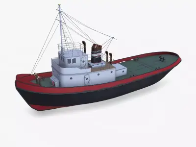 Old Tugboat Low-poly PBR Low-poly 3D model