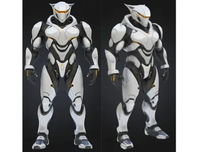 Feline Inspired Sci Fi Android Low-poly 3D model