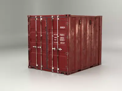 Intermodal Shipping Container 10-foot-long Red Aged Low-poly 3D model