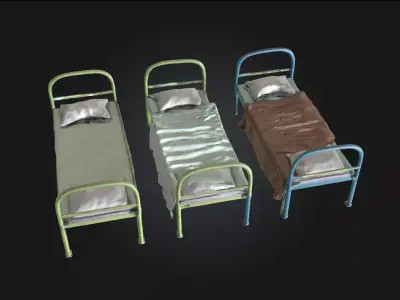 Three Metal Beds  Industrial Sleeping Setup 3D model