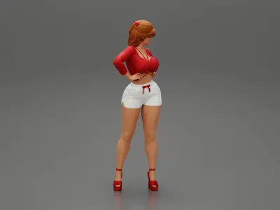Sexy girl in short and heels posing 3D print model