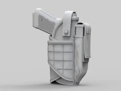 Pistol and Holster High Poly 3D model