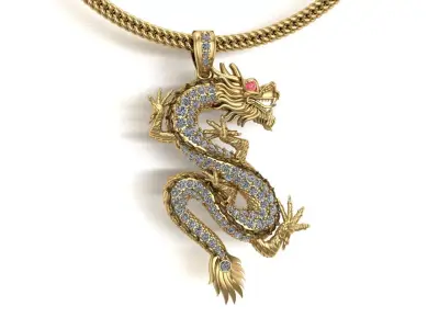 Chinese Dragon Gold Pendant 3D print model 3D print model 3D print model