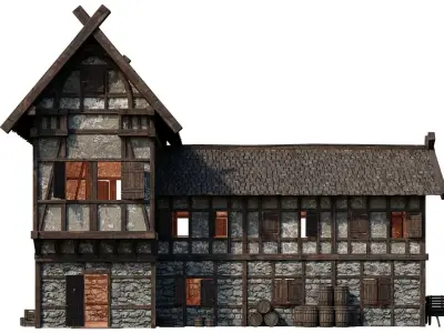 Old Medieval Building House 4K Textures GameReady 65 Low-poly 3D model