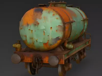 Wrecked Post-Apocalyptic Tanker Red Train 3d model Low-poly 3D model