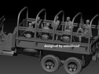 WW2 7 SITTING AMERICAN SOLDIERS FOR STUDEBAKER GMC CCKV TRUCK 3D print model
