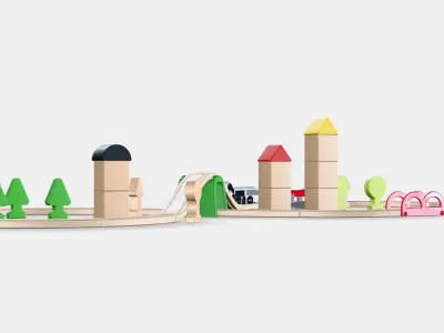 LILLABO 45-piece train set with rail Low-poly 3D model