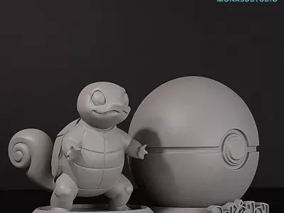 Squirtle and Pokeball Print Model STL - Multi-Part  Set Free 3D print model