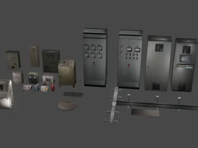 Old Industrial Control Panel Assets Low-poly 3D model