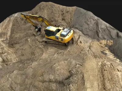 construction-site terrain sand piles machinery scan Low-poly 3D model