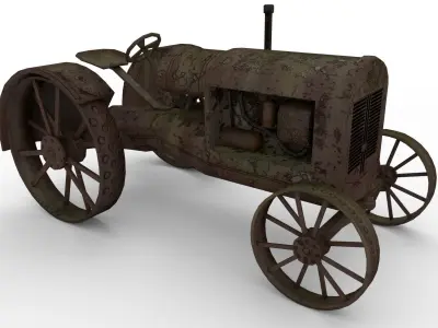 Low Poly tractor old Low-poly 3D model