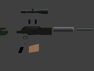 Barrett Sniper Rifle with Individual Part Low-poly 3D model