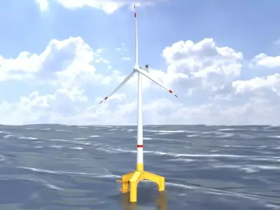 Wind turbine with Tripile Offshore Foundation V1 H-138 RD-162 m Low-poly 3D model