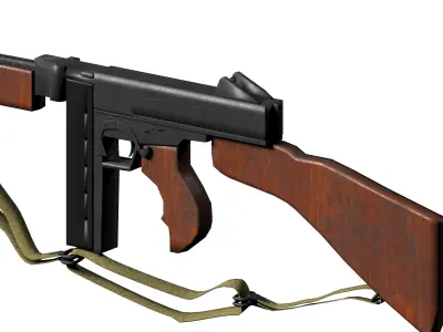 Thompson Sub Machine Gun m1a1 model 2 Low-poly 3D model