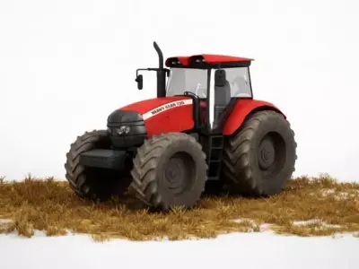 Red Tractor For Farming 3D model