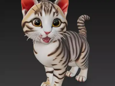Optimized Low-Poly Kitten 3D Model UE5- Unity Real-Time Ready Low-poly 3D model purchase