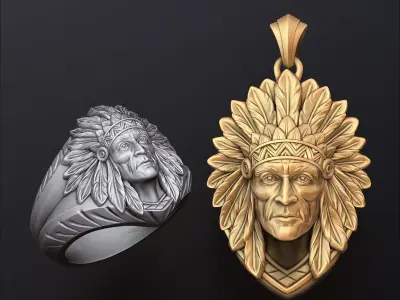 Native Indian v2 Ring Pendant Collection 3D print model purchase