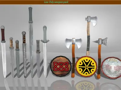 Low poly handpainted Weapon Pack Low-poly 3D model