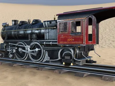 train locomotive wagon wild west Low-poly 3D model