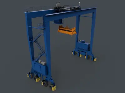 PBR Rubber Tyred Gantry Crane RTG V1 - Blue Low-poly 3D model