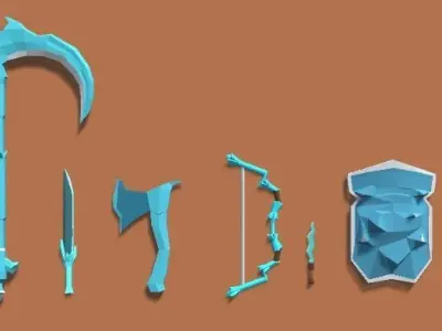 Lowpoly Weapons fantasy Low-poly 3D model