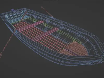 Old wooden row-boat  3D model
