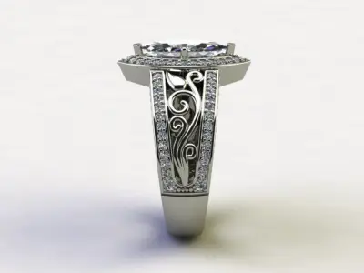10128 engagement ring with marquise cut diamond 3D print model