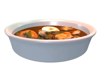 Seafood Soup Fried Octopus Ahi tuna Seafood Pasta Low-poly 3D model