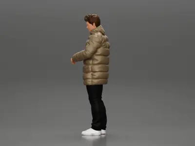 Man in long puffer jacket with hand in pocket lost in thought 3D print model