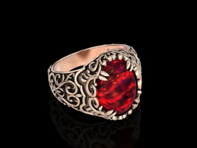Antique Floral Carving Oval Ring V2 3D print model