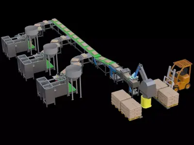 Filling and palletizing production line 3D model