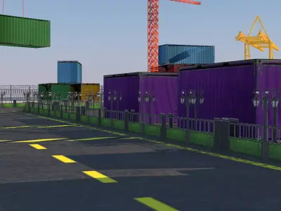 3D Seaport three different colored shipping containers Low-poly 3D model