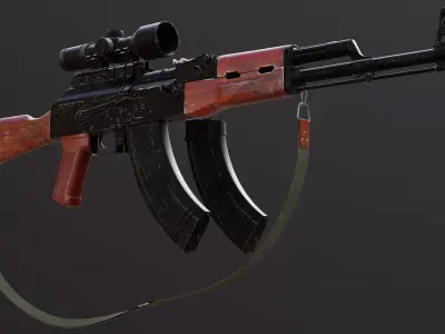 Ak 47 Low-poly 3D model 6