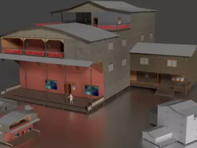 Rumah kayu panggung tingkat 005-006 3D model