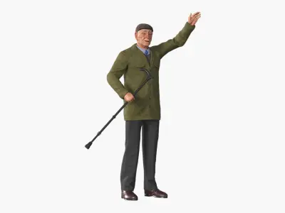 Waving Old Man with Stick 3D model
