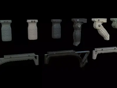 Foregrips three different metal brackets Low-poly 3D model