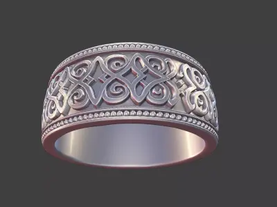 ornamental ring silver engraved band detailed mens unisex ring 3D print model