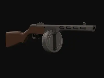 PPSH-41 Sub Machine Gun Low Poly Low-poly 3D model