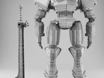 Simple robot wih simple sword 3D model