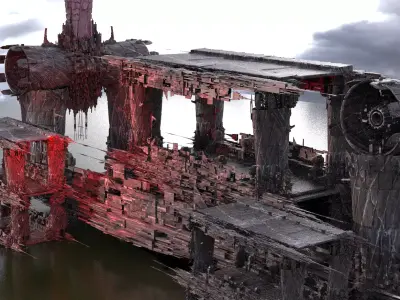 Ancient Sci-fi ruin Bridge Kit bash  3D model