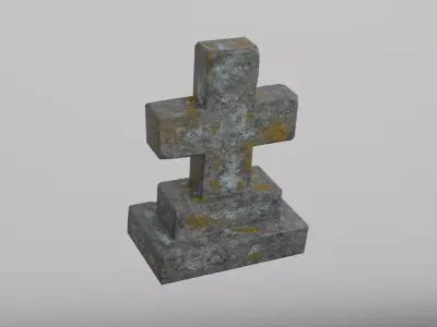 Old Cemetery Gravestone Cross with Moss and Patina Low-poly 3D model