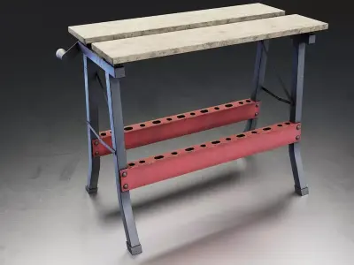 Folding Metal Workbench Low-poly 3D model