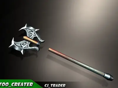 Lowpoly Fantasy Magical Axe 3D Model Low-poly 3D model
