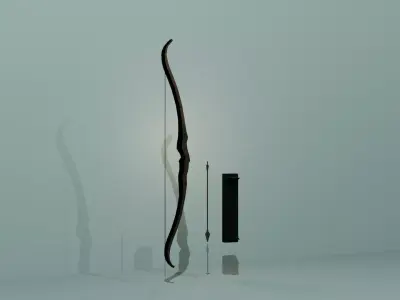  Bow and Arrow Set - Medieval Longbow with Quiver 3D model
