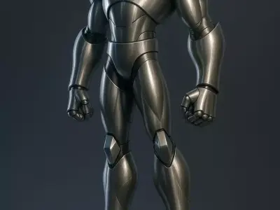 Silver Battle Suit 3D Model Blue Glow Eyes Sci-Fi Design Low-poly 3D model